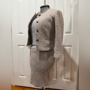 Ann Taylor Light Gray Textured Blazer and Skirt Set